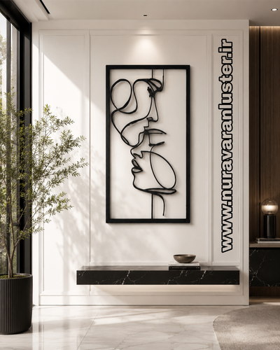 دکور دیواری فلزی عاشقانه با طراحی مینیمال چهره زن و مرد مناسب دکوراسیون مدرن